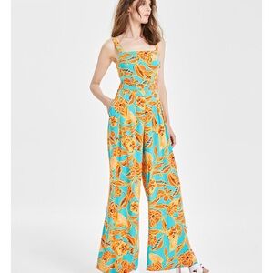 Bar III Bali June Blue and Orange Floral tank Jumpsuit with Wide-Leg Design 4X